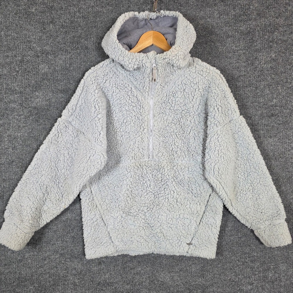 Prana Permafrost Half Zip Fleece Hoodie Light Blue Grey Recycled Sherpa Small - Picture 3 of 10